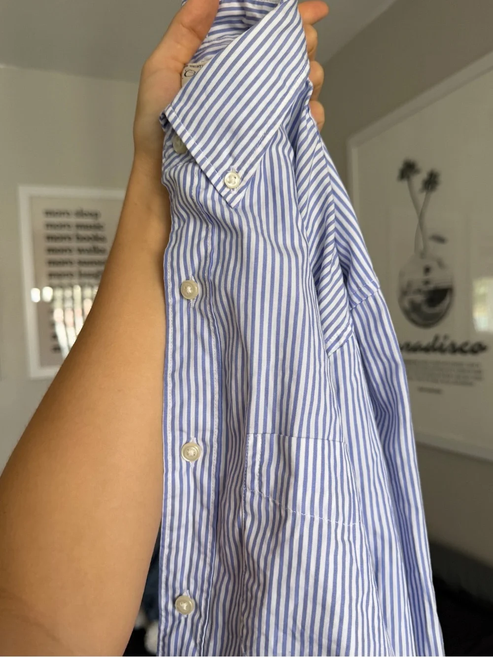 J. Crew Men’s Light Blue and White Narrow Stripe Button-Down Shirt